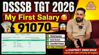 Thumbnail: DSSSB TGT 2026 salary  | My First Salary 😱 | Payslip, PRAN Number, Bank Branch & Cancelled Cheque |