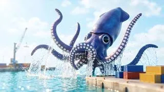 Thumbnail: Satisfying Stop Motion Giant Octopus Capture & Cleanup at the Harbor 🐙🚜 | Diorama Animation