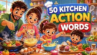 Thumbnail: Learn Cooking Action Verbs in English | 50 Kitchen Action Words for Kids | English Vocabulary