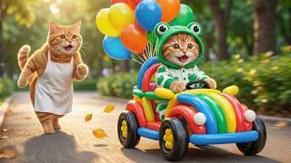 Thumbnail: Ginger Kitten Turned Balloons Into a Car… Mama Cat Couldn’t Believe It! 🚗❤️