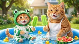Thumbnail: Mama Cat Builds a Tiny Pool for Her Overheated Ginger Kitten 😺💦