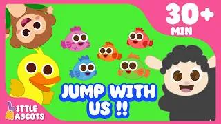 Thumbnail: Five Little Fish 🐟 + Five Little Monkeys + More | 🐥Jumping Rhymes For Kids 🐵 | Little Mascots