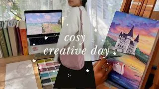 Thumbnail: painting, books & a library trip 🌿 an artsy vlog