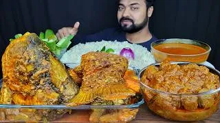 Thumbnail: HUGE SPICY BIG FISH CURRY, FISH GRAVY, SOYA CHUNK CURRY, RICE, ONION, SALAD MUKBANG ASMR EATING SHOW