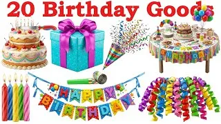 Thumbnail: 20 Birthday Goods Names in Hindi and English for Kids | Learn Birthday Items Names with Pictures 🎂🎈