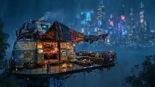 Thumbnail: Lofi Zen - Rainy Night Lofi Beats from a Trailer Retreat Above Neon Lights | For Relaxation | 4K