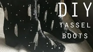 Thumbnail: DIY Tassel Boots : Black Velvet Sparkle Tassel Shoe DIY 2018