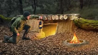 Thumbnail: Building a Secret Dugout Under a Fallen Tree. A Warm Hidden Underground Shelter. Bushcraft