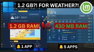 Thumbnail: Windows 11 Weather Uses 1.2 GB RAM? Linux Mint Does It Better
