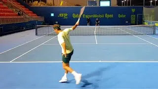 Thumbnail: Roger Federer Practice Match Court Level View 2021
