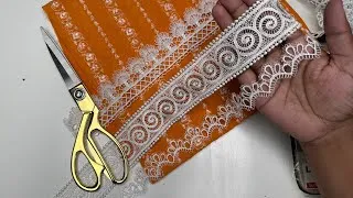Thumbnail: Stylish Sleeves Design with Joint Lace Cutting and Stitching | Pakistani Kurti Bazu Design