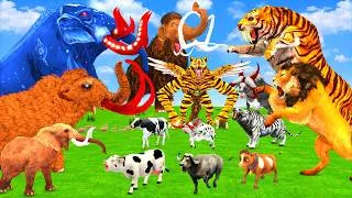 Thumbnail: 5 Giant Elephant Cow Vs 5 Giant Bulls Vs 5 Giant Lion Tiger wolf Fight Cow Saved By Woolly mammoth