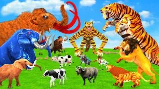 Thumbnail: 5 Mammoth Elephant vs 5 Zombie Big Bull vs Giant lion Tiger wolf Fight Cow Saved by Woolly Mammoth