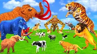 Thumbnail: 5 Giant Mammoth Elephant Cow Vs Angry Tiger Wolf Vs 5 Giant Lion Tiger Hyena Saved By Wolly Mammoth