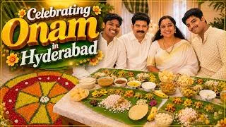 Thumbnail: Our Onam Celebration in Hyderabad 🌸 Pookalam, Family Fun & Grand Sadhya | Onam 2026 !!