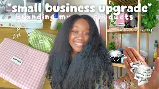 Thumbnail: spend a cozy small business day with me 🪡 🧸 // branding, creating & sewing custom product labels ♡