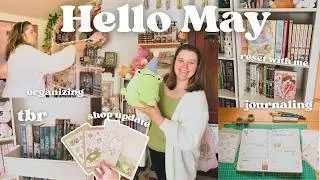 Thumbnail: spend a productive day with me 🌷 | organizing my book shelves, resetting for may, & journaling