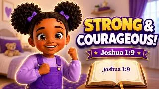 Thumbnail: Be Strong and Courageous! 🦁 Joshua 1:9 Bible Affirmations for Kids with Joy