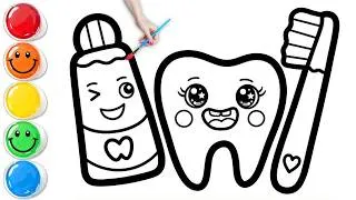 Thumbnail: How To Draw a Cute Rainbow Tooth, Toothpaste & Toothbrush | Easy Step By Step Tutorial