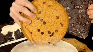 Thumbnail: ASMR MUKBANG GIANT COOKIE AND MILK | WITH CHOCOLATE BROWNIES AND ICE CREAM