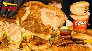 Thumbnail: ASMR MUKBANG EXTRA CANES SAUCE GIANT BURRITOS ANIMAL STYLE IN-N-OUT BURGERS CHICKEN & FRIES W CHEESE
