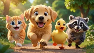 Thumbnail: 🐶 Golden Puppy Helps Lost Kitten, Duck & Baby Raccoon | Learn Animal Sounds for Toddlers