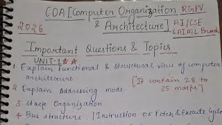 Thumbnail: Computer Organization & Architecture Important Topics |  RGPV | Btech | 4thsem | Must Watch!✅️🫡