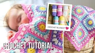 Thumbnail: 🌞 Crochet With Me: Sunburst Granny Square Baby Blanket 🌈 (So Bright & Cheerful!)