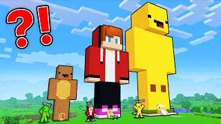 Thumbnail: JJ vs Mikey vs Banana Kid: SIZE STATUE BASE BATTLE in Minecraft!