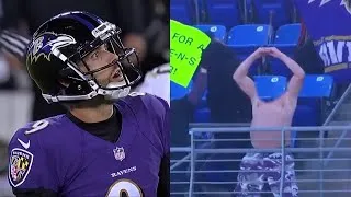 Thumbnail: Ravens' Kicker misses, ball knocks fan's head off their body
