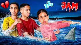 Thumbnail: رانيا سكنها جني في نص الليل 😈بسبب خيّمنا فالبحر المرعب!! 👻سبحت نائمة (التوأم تخلعو 😱💔)