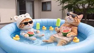 Thumbnail: Mama Cat & Ginger Kitten Beat the Heat With a Tiny Pool, Watermelon & Ice Cream 🌞🏖️🍉🍦