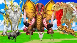 Thumbnail: 10 Giant Mammoth Elephant Cow Gorilla Vs Giant Lion Tiger Vs Zombie Dinosaur Saved By Woolly Mammoth