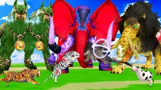 Thumbnail: 5 Giant Mammoth Elephant Cow Vs 5 Giant Lion Tiger Wolf Vs Fight Cow Cub Saved By Woolly Mammoth