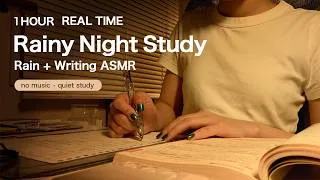 Thumbnail: 1 HOUR Study With Me REAL TIME | Rain Sounds + Writing ASMR | No Music | 夜の雨音と筆記音で1時間勉強🌙