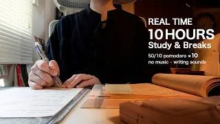 Thumbnail: 10 HOURS Study With Me｜REAL TIME All Breaks Included｜50/10 Pomodoro｜休憩も一緒に過ごせる1日勉強会📚｜Writing Sounds