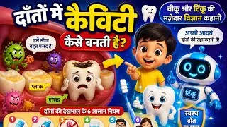 Thumbnail: 🦷 दाँतों में कैविटी कैसे बनती है? |Cavities कैसे होती हैं?|3D Hindi Kids Science Story|मस्ती 3D Kids
