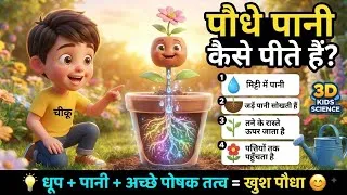 Thumbnail: 🌱 पौधे पानी कैसे पीते हैं? 💧 | जड़ों का मज़ेदार राज | चीकू और टिंकू | 3D Kids Science