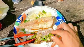 Thumbnail: Catch N' Cook - Brown Trout With Fried Peppers and Onions Wrapped in its Crispy Skin