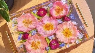 Thumbnail: Preserving a Peony Bouquet in Resin | Peonies in resin tray, resin flower craft, ASMR art process