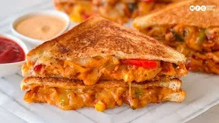 Thumbnail: The Best Chicken Fajita Cheese Sandwich Recipe | Loaded, Creamy & Cheesy Homemade Sandwich
