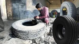 Thumbnail: Unconvincing Process Of Old Tire Restoration By Simple Tools || Big Tire Repairing Process