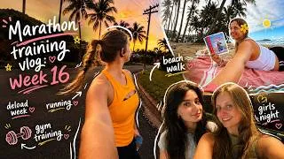 Thumbnail: Training for my first marathon, week 16 | deload week, gym training, beach, girls night 🏃🏼‍♀️🍹🏋🏼‍♀️