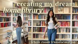 Thumbnail: finally creating my dream home library | organizing books + room makeover