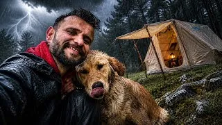 Thumbnail: Solo Camping in Heavy Rain, Wind & Fog | Survival with My Dog Max ⛺️🌧️🐕