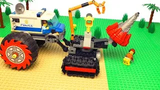 Thumbnail: LEGO Experimental Police Truck - Bulldozer, Concrete Mixer Tractor, Train cars and vehicles