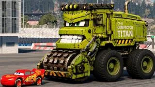 Thumbnail: Epic Escape Lightning McQueen vs CONSTRUCTION PADFOOT CRUSHER MONSTER TRUCK in BeamNG.Drive