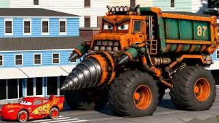 Thumbnail: Epic Escape Lightning McQueen vs CONSTRUCTION DRILL CRUSHER MONSTER TRUCK in BeamNG.Drive