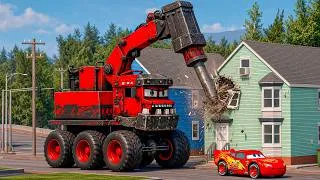Thumbnail: Epic Escape Lightning McQueen vs CONSTRUCTION BOOM BREAKER MONSTER TRUCK in BeamNG.Drive
