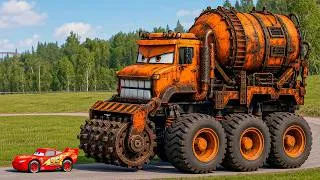 Thumbnail: Epic Escape Lightning McQueen vs CONSTRUCTION CONCRETE MAULER MONSTER TRUCK in BeamNG.Drive